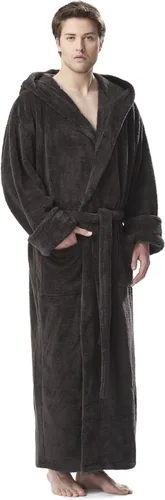 Vista 3 de Arus Bata de forro polar para hombre, bata de baño turca larga con capucha