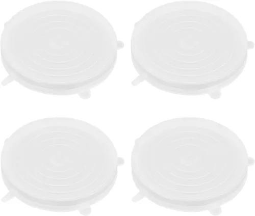Vista 11 de Paquete de 4 tapas elásticas de silicona reutilizables de 4.5 pulgadas, fundas de silicona para almacenamiento de alimentos, tapas elásticas