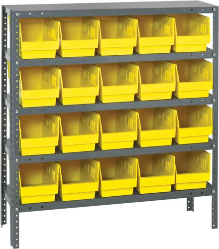 Vista 285 de Quantum QSBU-245BK Heavy Duty Shelving Unit with (7) Shelves and (24) QUS245 Black Bins for Garage Warehouse Storage Distribution 400 lb Load