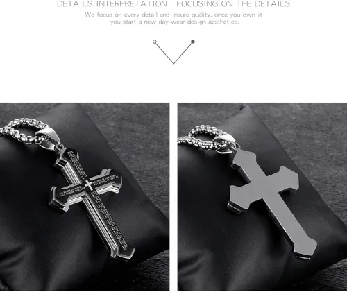 Vista 4 de OLEVS Collar con colgante de cruz para hombre, collar grande con colgante de cruz de acero inoxidable para hombres y mujeres
