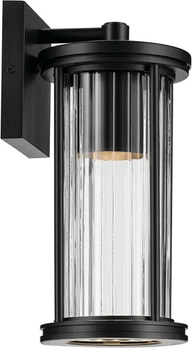 Vista 4 de Kichler Barras 59022BKDS - Aplique de pared aprobado por DarkSky para exteriores de 11.5 pulgadas con cristal acanalado transparente en negro