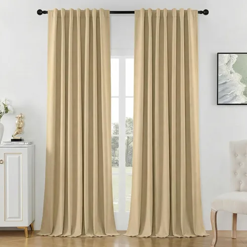 Vista 15 de Joydeco Cortinas opacas de lino para dormitorio, con ojales de 90 pulgadas de largo, cortinas resistentes para sala de estar, cortinas con Verde
