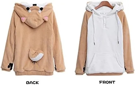 Vista 4 de Coriresha - Sudadera con capucha para niños estilo perro con orejas de perro en 3D y cola de perro manga larga