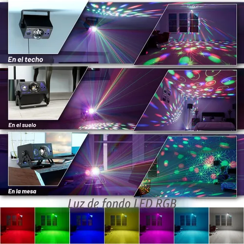 Vista 3 de Luces de fiesta para DJ, bola de discoteca, luz LED de escenario estroboscópica activada por sonido con control remoto para Navidad, club, bar