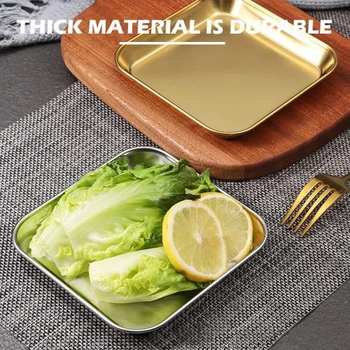 Vista 3 de 2 Pack Stainless Steel Dinner Plates, Thickened Metal Dish Plate for Food, Small Square Serving Tray for Appetizer Cookie Steak Dessert Salad Dental