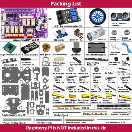 Vista 2 de Adeept PiCar-B Mars Rover Kit de coche inteligente para Raspberry Pi 5/4B/3B/3B+, evitación de obstáculos, seguimiento de línea, seguimiento de luz