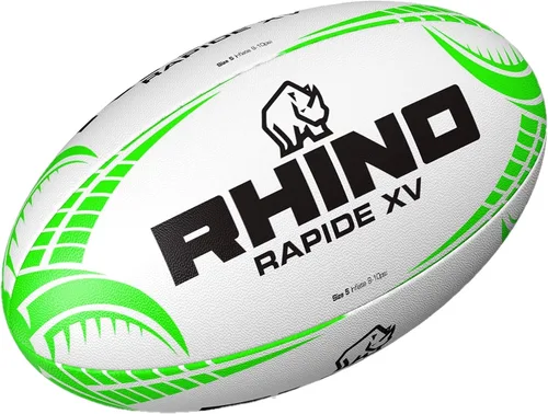 Vista 6 de Rhino Rapide XV - Balón de rugby, diseño de la liga de la Unión, color blanco y verde