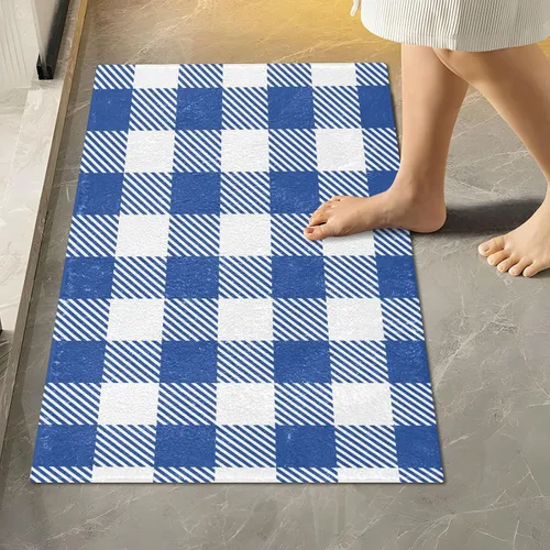 Vista 48 de Tapete de baño a cuadros de tablero de ajedrez, suave, absorbente, lavable, tapete de baño para piso de baño, tapete de baño antideslizante