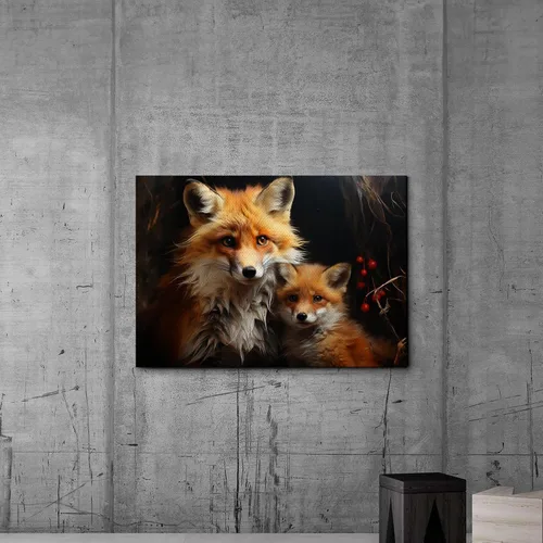 Vista 4 de Fox Mother Cub Print, In The Style Of Stencil,Based, Kids Wall Art, Kids Wall Art Display, Mom And Baby Animal Art Print, Canvas, Art Print