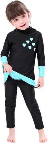 Vista 4 de OwlFay Mu - Trajes de baño para niñas y niños islámicos Burkini cubierta completa Hijab Top Pantalones Traje de baño Traje de baño