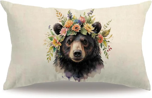 Vista 13 de Fundas de almohada con diseño de animales, 18 x 18 pulgadas, diseño de ardillas florales, acuarela, vida silvestre, diseño de flores, temporada