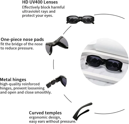 Vista 5 de Dollger Gafas de sol rectangulares para mujer, diseño irregular, de lujo, pequeñas gafas de sol con protección UV