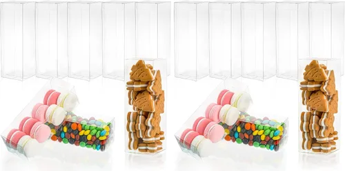 Vista 9 de Peohud 80 cajas transparentes para regalos, 2 cajas transparentes de 2 x 2 x 6 pulgadas, cajas de embalaje de plástico con chocolate macarrón