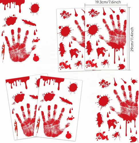 Vista 2 de KUUQA 4 calcomanías de PVC de terror con huellas de manos sangrientas