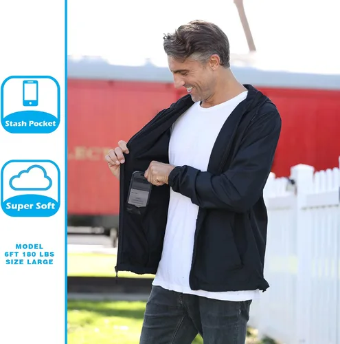 Vista 6 de Global Blank - Chaqueta cortavientos ligera para hombre resistente al agua.
