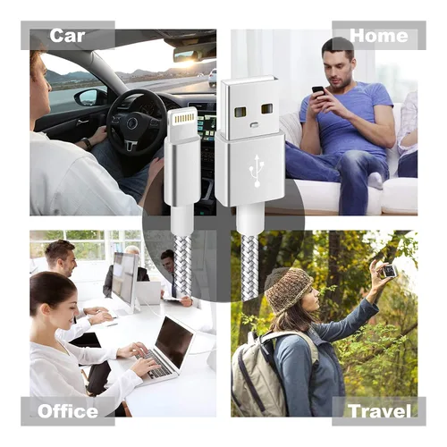 Vista 6 de Paquete de 3 cables de carga para iPhone [certificado Mfi] de 10 pies de nailon trenzado; cable de carga USB de alta velocidad compatible con iPhone