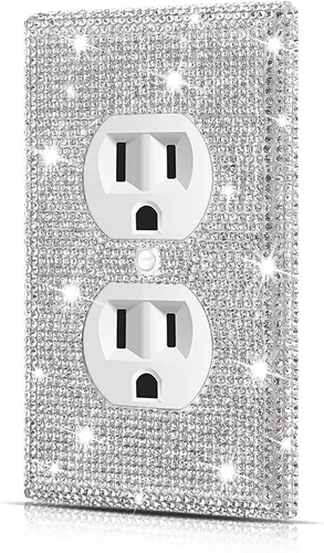 Vista 21 de Dengduoduo Placas de pared, cubierta decorativa para interruptor de luz, cubiertas decorativas de tomacorrientes, diamantes de imitación plateados