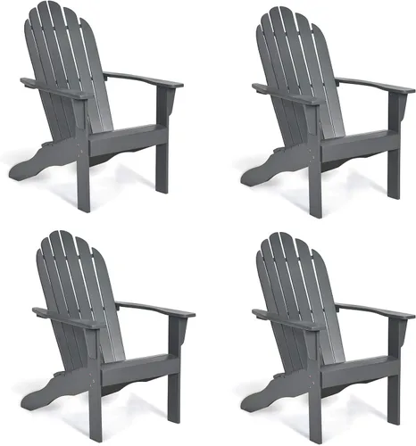 Vista 9 de Giantex Adirondack - Silla de madera de acacia para exteriores con capacidad de peso de 350 libras, sillón resistente a la intemperie para patio Gris