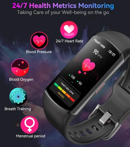 Vista 4 de Reloj inteligente Monitor de actividad física con monitor de frecuencia cardíaca 24/7, oxígeno en sangre, presión arterial, seguimiento del sueño