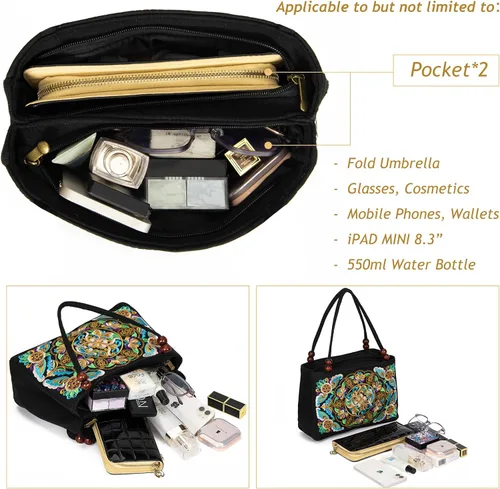 Vista 3 de Jursccu Bolsas de hombro étnicas bordadas de doble cara Bolso de viaje para playa