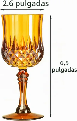 Vista 3 de Copas de vino de plástico de 7 onzas, 10 vasos de vino reutilizables ámbar, copas de champán vintage, copas de agua de cristal de plástico