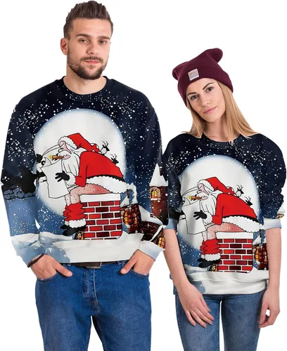 Vista 9 de Sudaderas de Navidad unisex con estampado 3D y cuello redondo, manga larga, suelta, suéter de Navidad
