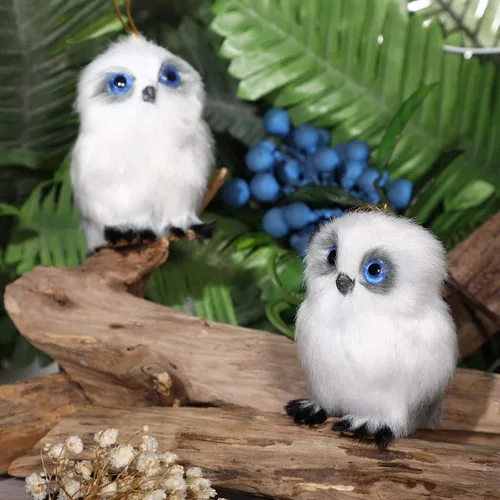 Vista 4 de Skylety 6 piezas de mini búho de peluche de 3.2 pulgadas blanco suave peluche búho animal colgante adorno DIY llavero para regalos de fiesta