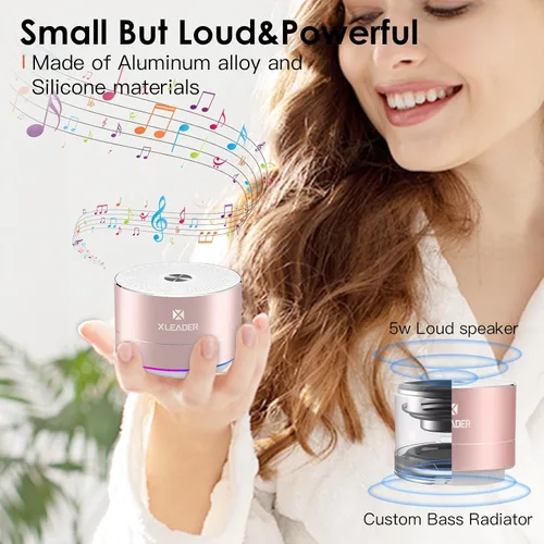 Vista 6 de Mini altavoz Bluetooth para la ducha, altavoz impermeable IPX6, con luces RGB, micrófono, cordón de silicona portátil, ventosa, sonido claro