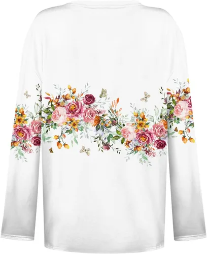 Vista 5 de Womens Long Sleeve Tops Fall Winter Fashion Print Daily Basic T Shirt Tee Casual V Neck Tops