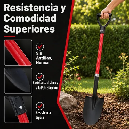 Vista 3 de TABOR TOOLS Pala con hoja redondeada y cómodo mango de agarre en D de 31 pulgadas de fibra de vidrio, pala de excavación. J201A.