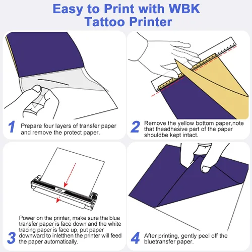 Vista 6 de wbk Impresora de plantillas de tatuajes, para principiantes y artistas, portátil, inalámbrica, Bluetooth, térmica, sin tinta con 3 piezas de papel