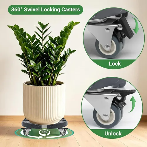 Vista 4 de Nefish Rodillos para plantas con ruedas, soporte ajustable para plantas de 15 a 19 pulgadas con ruedas resistentes, carros de tambor de alta