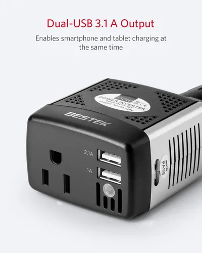 Vista 2 de Inversor de energía Bestek, 150 W + 75 W, Negro y plateado