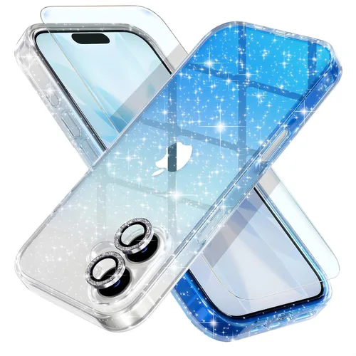 Vista 26 de Choiche, funda para iPhone 14 de mujer, brillante, protección de grado militar, 2 cubiertas de lentes de cámara Diamond, 2 protectores de vidrio