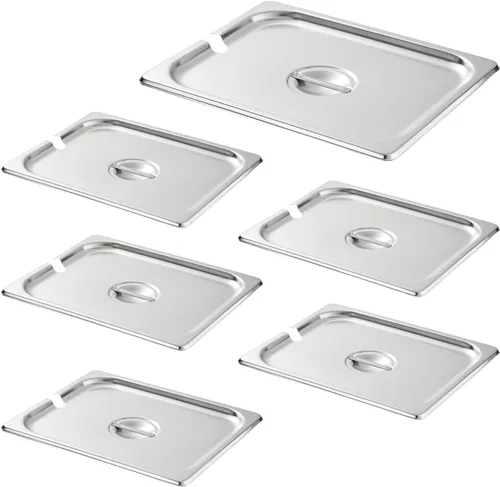 Vista 14 de HECMAC Paquete de 6 Tapas para Bandejas de Hotel de Tamaño 1/2, Tapas de Bandeja de Comida de Acero Inoxidable Sólido para Mesa Caliente de Catering