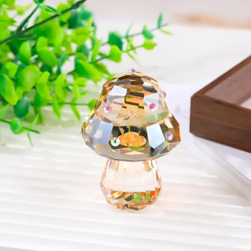 Vista 3 de Figura de cristal de hongo, bonita decoración de escritorio para el hogar con circonitas brillantes, regalos de hongos Kawaii para mujeres, adorno