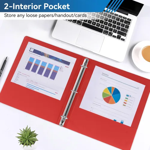 Vista 5 de Carpeta de 3 anillos de 1 pulgada con 2 bolsillos interiores, carpetas básicas de 1 pulgada con capacidad para papel de tamaño carta estadounidense