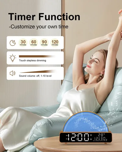 Vista 5 de HAODINGMAI – Reloj despertador con simulación de amanecer, luz para despertar con sonido de ruido blanco, control táctil, lámparas de mesita