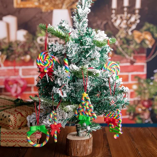 Vista 7 de codree 8 PCS Adornos de Piruletas de Navidad - Adornos Colgantes de Piruletas Arcoíris - Adornos de Arcilla Polimérica de Dulces Navideños para A-8