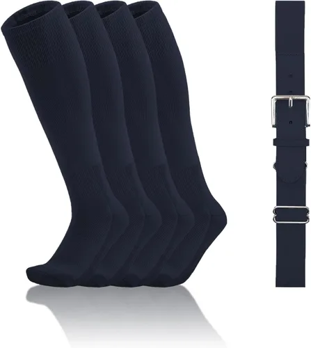 Vista 14 de QBK Conjunto combinado de calcetines y cinturón de béisbol para niños y niñas (2 pares de calcetines y 1 cinturón)