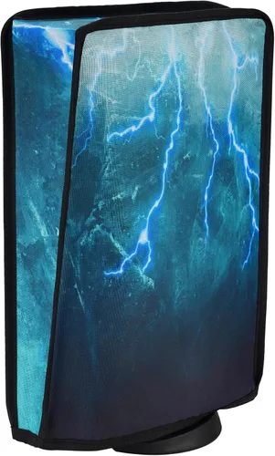 Vista 9 de PlayVital Dust Cover for PS5, Waterproof Console Cover, Soft Nylon, Compatible with Digital & Disc Edition - Green Storm Thunder