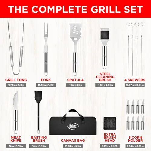 Vista 3 de Kaluns - Accesorios para parrilla, regalos para papá para el día del padre, juego de parrilla de acero inoxidable resistente, accesorios