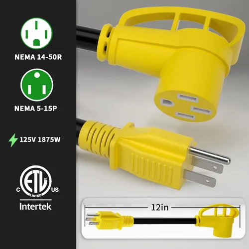 Vista 3 de POWGRN Cable adaptador RV de 50 amperios a 110 de 12 pulgadas, amarillo