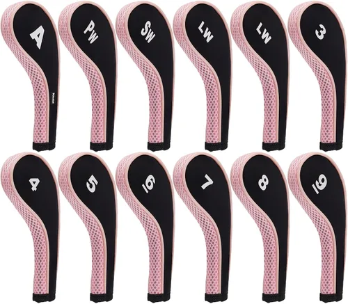 Vista 12 de Andux 12 unids/set Golf Iron Club Head Covers Número impresión cuello largo con cremallera with Zipper Closure Number Print Coloured Piping