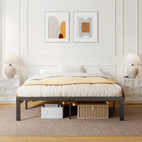 Vista 6 de ZIYOO - Base de cama tamaño Queen, base de cama con plataforma de 35 cm, listones de acero resistente de 3500 libras, diseño antideslizante,