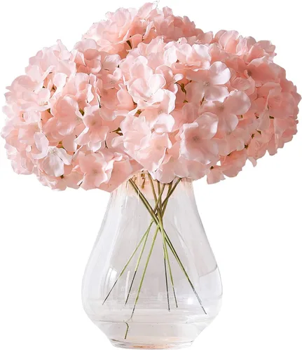 Vista 51 de Flores de hortensias artificiales rosa polvoriento, 10 cabezas de flores de seda de hortensia falsas para centros de mesa de boda, ramos de 10