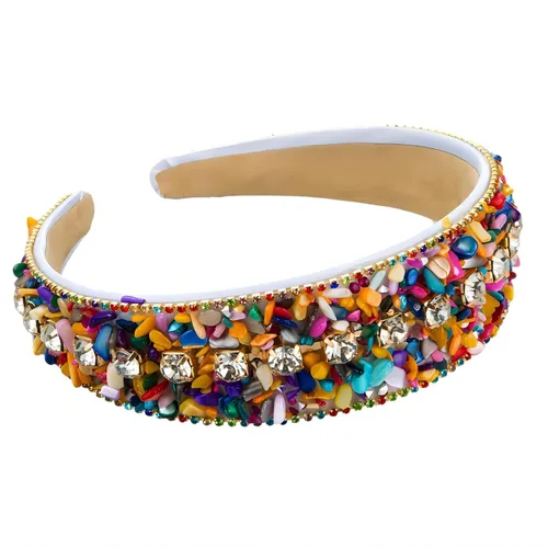 Vista 14 de Diademas turquesa para mujeres y niñas, banda ancha antideslizante para la cabeza, bandas para la cabeza con nudo superior, diadema de perlas de Azul