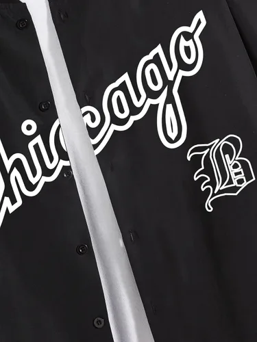 Vista 4 de SOLY HUX Camisa de manga corta con botones y estampado de letras para hombre