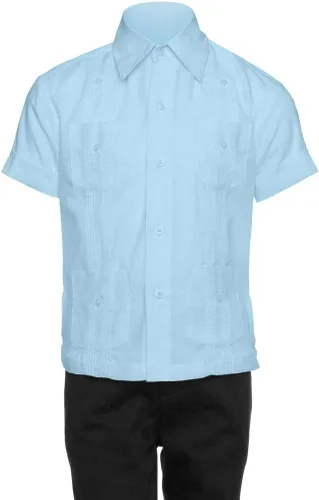 Vista 3 de Camisa Guayabera de manga larga/manga corta con aspecto de lino para niños grandes