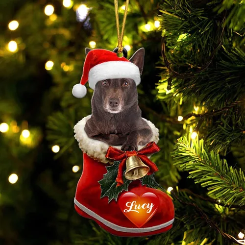 Vista 52 de Adorno de Navidad de perro afgano en bota de Papá Noel, adorno de nombre de perro personalizado, regalo para amante de los perros, decoración